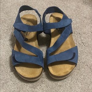 Plakton Women's Blue Leather Hook & Loop Ankle Strappy Sandals Size 37